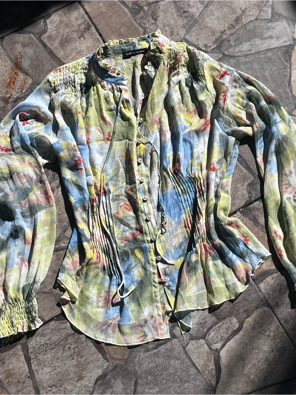 Women's Artsy Fairycore Victorian Pearl Buttons Long Sleeve Blouse L